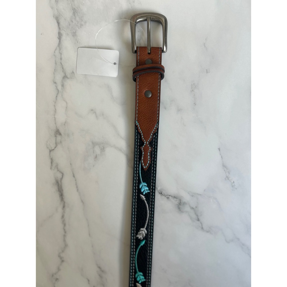 Catchfly Studio Girls Medium Embroidered Arrow Leather Belt‎ Brown Turquoise - Picture 3 of 5